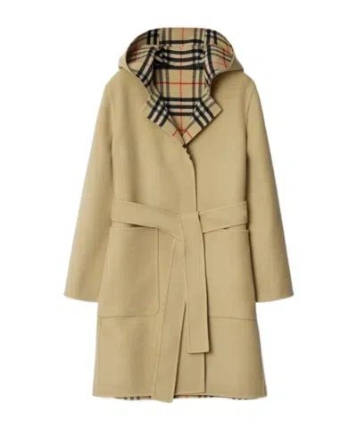 BURBERRY BURBERRY VINTAGE CHECK HOODED BELTED REVERSIBLE COAT