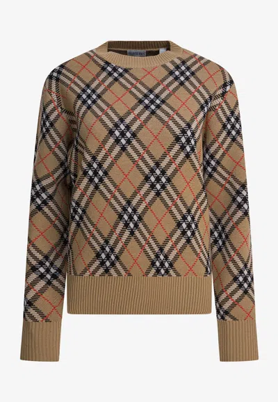 Burberry Vintage Check Wool Knit Sweater In Brown