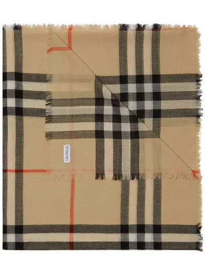 Burberry Vintage Check Wool Scarf In Brown