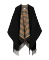 Burberry Black Wool Cape With Check Pattern In Black