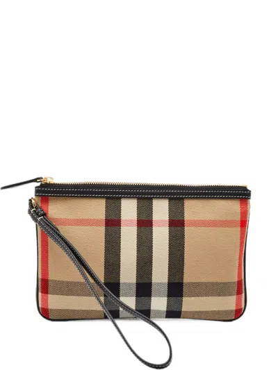 Pre-owned Burberry Vintage Check Wristlet Clutch Bag In Neutrals