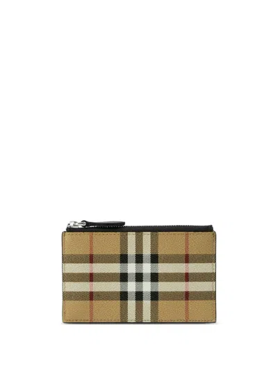 Burberry Vintage Check Zip-up Cardholder In Archive Beige
