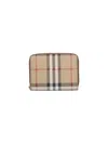Burberry Beige Zip-around Wallet With Vintage Check Motif In Canvas Woman In Brown
