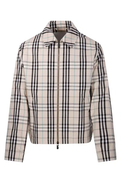 Burberry Check Cotton Harrington Jacket In Neutral