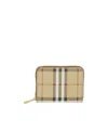 Burberry Structured Check Pattern Wallet With Zip Closure In Nude