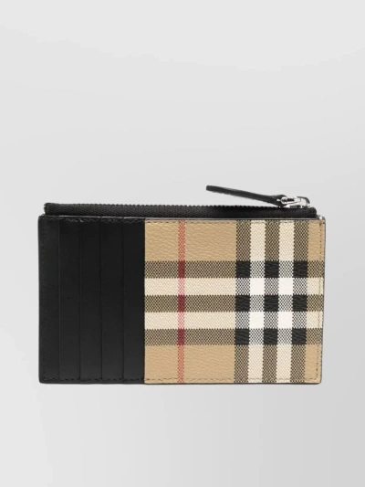 Burberry Checkered Zip Card Case In Black