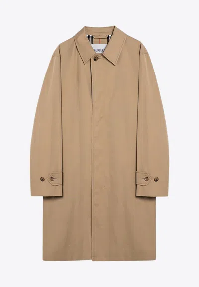 Burberry Long Beige Gabardine Car Coat In Brown