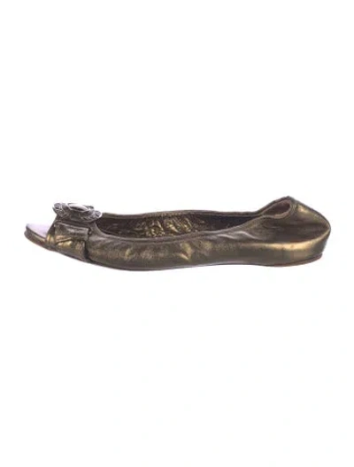 Pre-owned Burberry Vintage Leather Ballet Flats In Brown