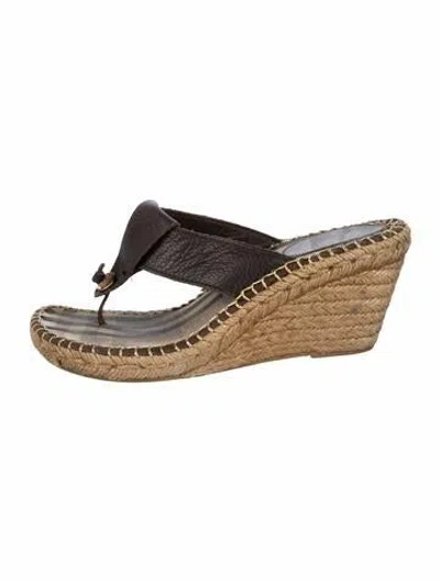 Pre-owned Burberry Vintage Leather Flip Flops In Brown