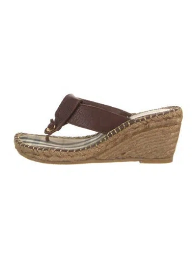 Pre-owned Burberry Vintage Leather Flip Flops In Brown/metallic
