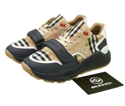 Pre-owned Burberry Vintage Leather Suede Athleisure Shoes Men's Beige