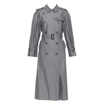 Pre-owned Burberry Vintage Made To Measure Grey Cotton Trench Coat Uk12 L In Gray