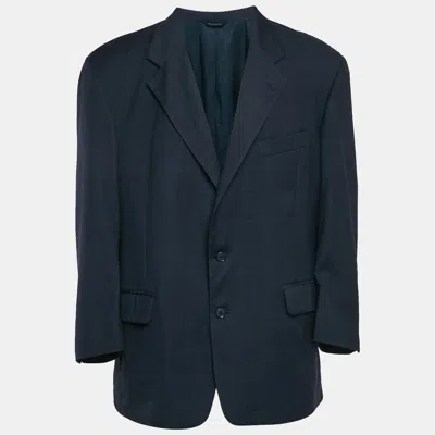Pre-owned Burberry Vintage Navy Blue Checked Wool Hurwitz Longview Blazer Xl