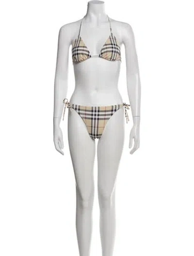 Pre-owned Burberry Vintage Plaid Print Bikini In Neutral