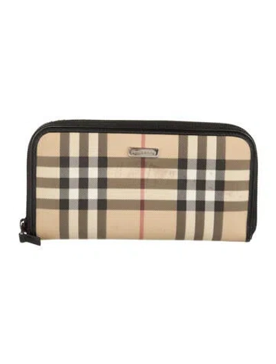 Pre-owned Burberry Vintage Plaid Print Continental Wallet In Neutral