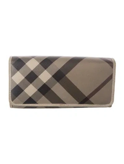 Pre-owned Burberry Vintage Smoked Check Pattern Continental Wallet In Neutrals
