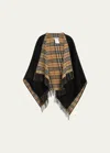 BURBERRY VINTAGE-STYLE CHECK FRINGED WOOL CAPE