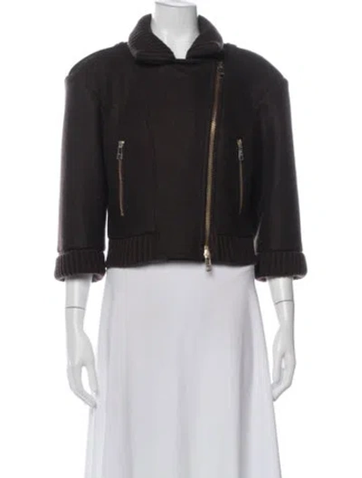 Pre-owned Burberry Virgin Wool Biker Jacket In Brown