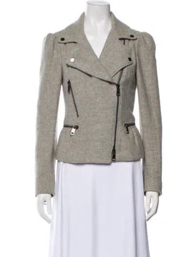 Pre-owned Burberry Virgin Wool Biker Jacket In Gray