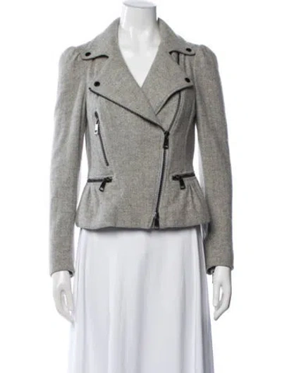 Pre-owned Burberry Virgin Wool Biker Jacket In Gray