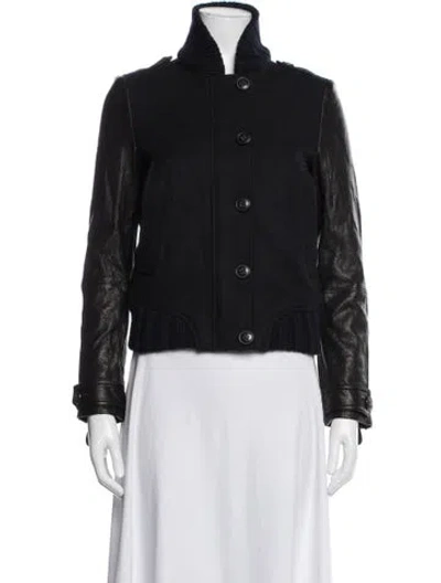 Pre-owned Burberry Virgin Wool Bomber Jacket In Black