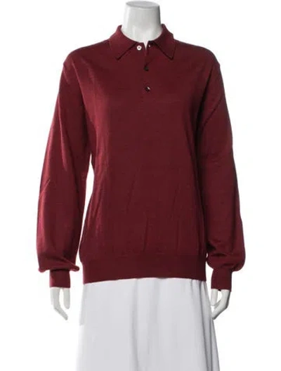Pre-owned Burberry Virgin Wool Collar Polo Sweater In Burgundy