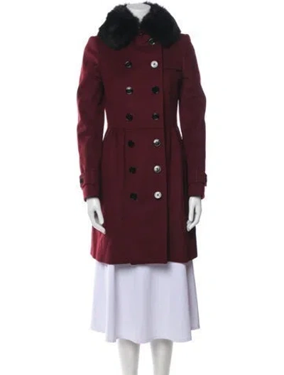 Pre-owned Burberry Virgin Wool Fur Coat In Burgundy