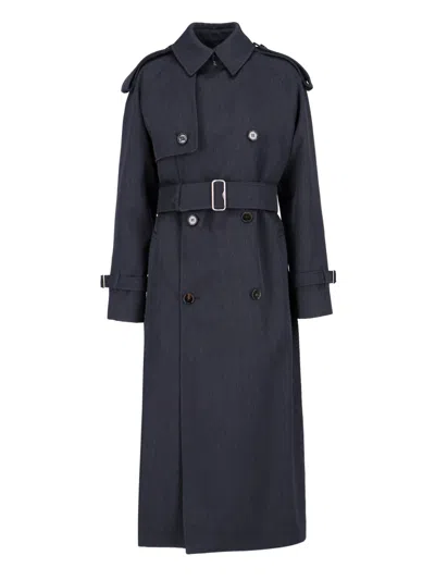 Burberry Virgin Wool Midi Trench Coat In Gray