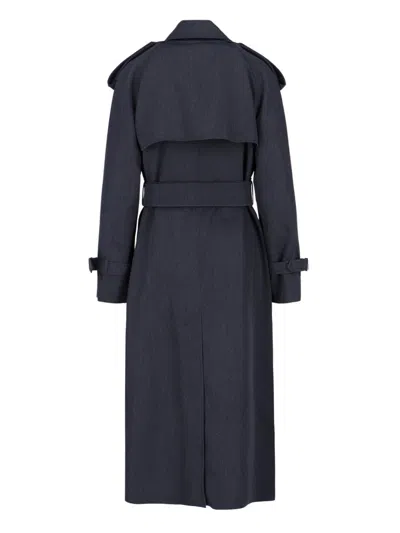 Burberry Virgin Wool Midi Trench Coat In Grey