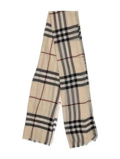 Pre-owned Burberry Virgin Wool Nova Check Pattern Scarf In Neutrals/red