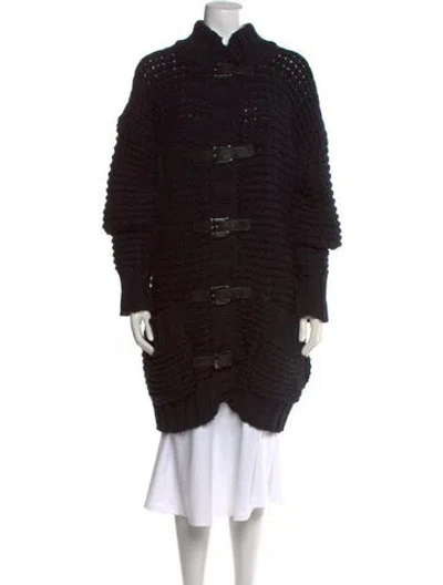 Pre-owned Burberry Virgin Wool Open Front Sweater In Black