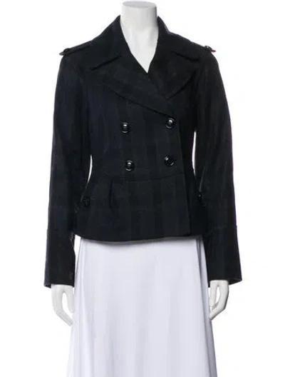 Pre-owned Burberry Virgin Wool Plaid Print Blazer In Black