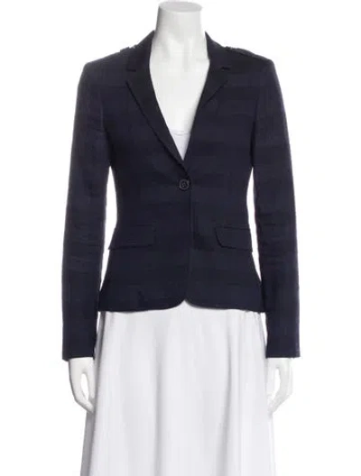 Pre-owned Burberry Virgin Wool Plaid Print Blazer In Blue