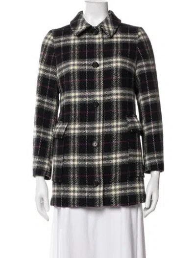 Pre-owned Burberry Virgin Wool Plaid Print Coat In Black