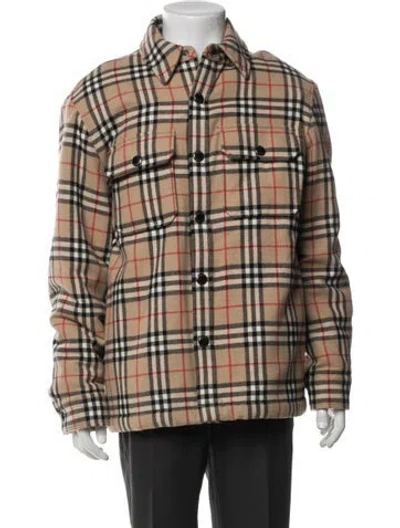 Pre-owned Burberry Virgin Wool Plaid Print Jacket In Neutral