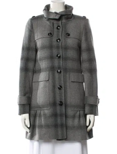 Pre-owned Burberry Virgin Wool Plaid Print Utility Jacket In Gray