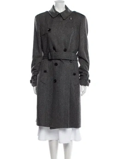 Pre-owned Burberry Virgin Wool Striped Trench Coat In Gray