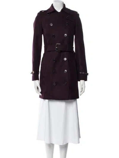 Pre-owned Burberry Virgin Wool Trench Coat In Purple