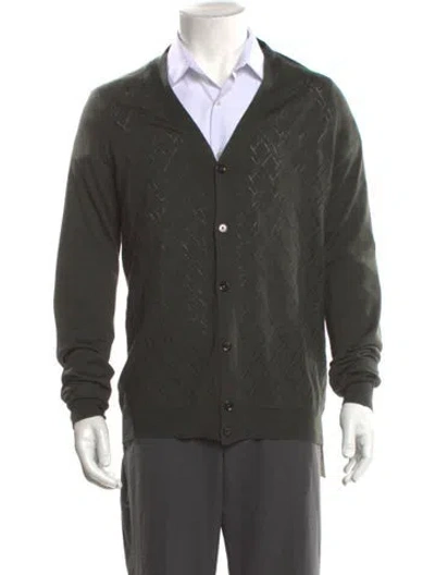 Pre-owned Burberry Virgin Wool V-neck Cardigan In Green