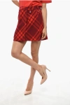 Burberry Virgin Wool Wrap Miniskirt With Tartan Pattern In Red