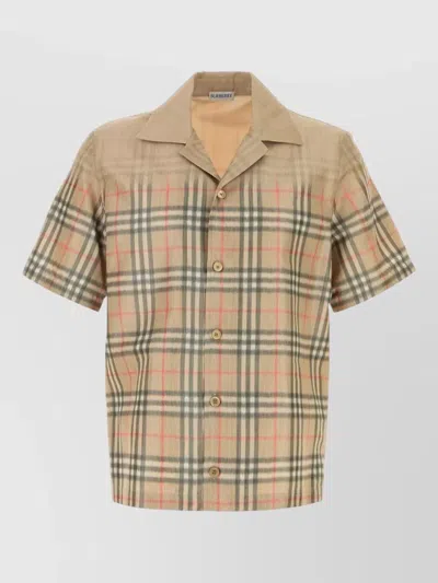 Burberry Viscose Blend Shirt Checked Pattern Short Sleeves In Brown