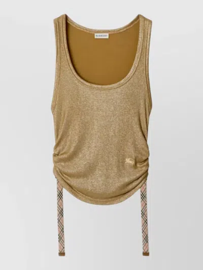 Burberry Viscose Tank Top Ruched Straps Check