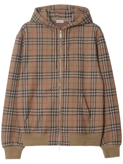 Burberry Check Jacquard Hoodie In Nut Ip Check