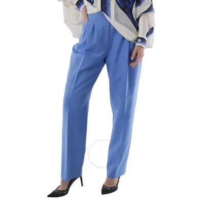 Burberry Vivid Cobalt Mohair Wool Pleated Pants In Blue
