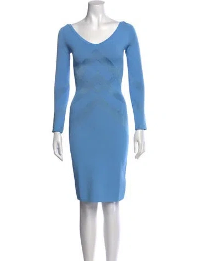 Pre-owned Burberry V-neck Knee-length Dress In Blue
