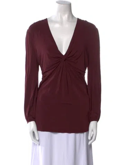 Pre-owned Burberry V-neck Long Sleeve Blouse In Purple