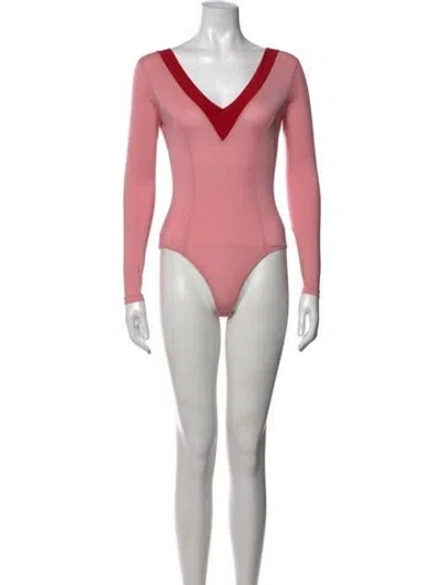Pre-owned Burberry V-neck Long Sleeve Bodysuit W/ Tags In Pink