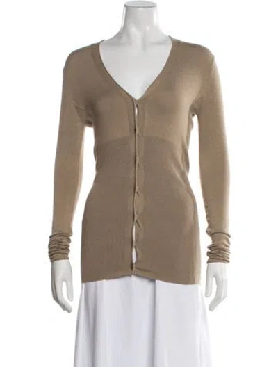 Pre-owned Burberry V-neck Long Sleeve Button-up Top In Neutrals