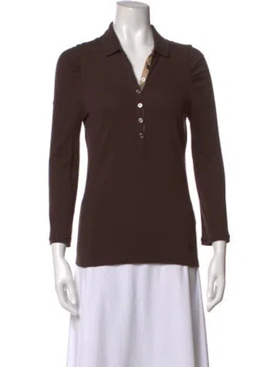 Pre-owned Burberry V-neck Long Sleeve Polo In Brown