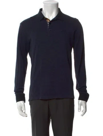 Pre-owned Burberry V-neck Long Sleeve Polo Shirt In Blue
